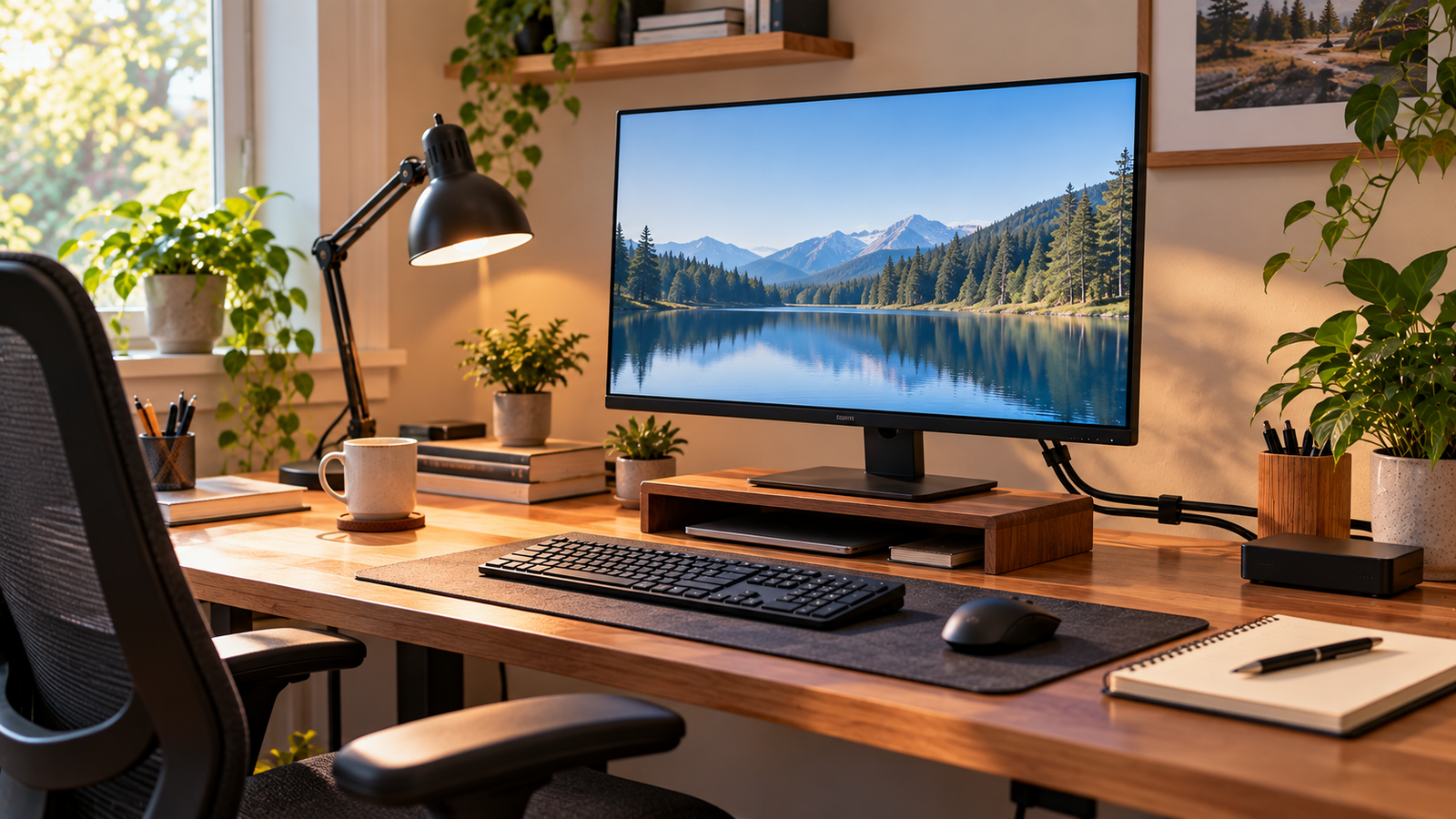Home-office desk setup planner illustration